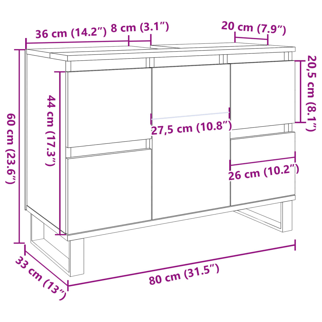 Baderomsservantskap betonggrå 80x33x60 cm konstruert tre