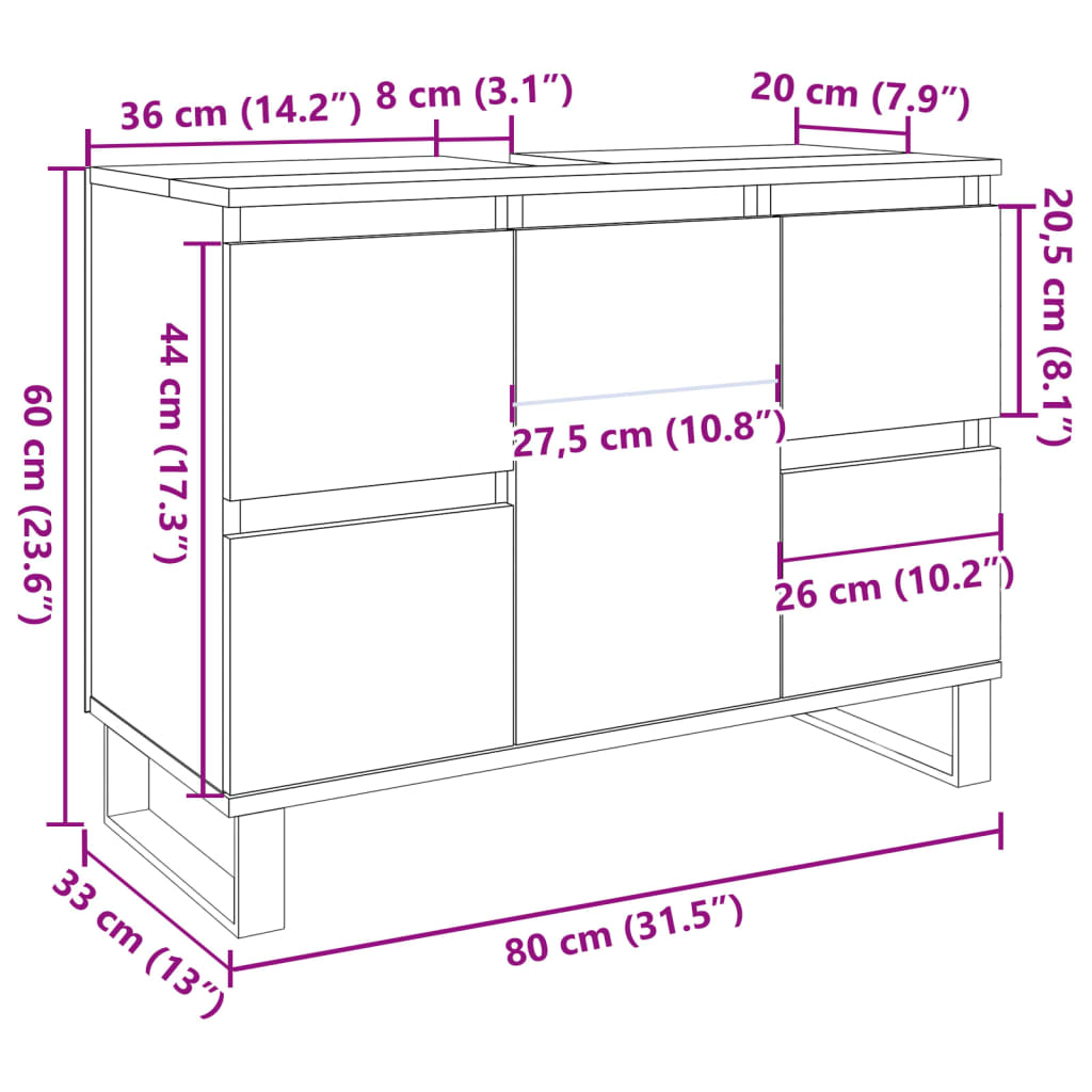 Badeservantskap artisan eik 80x33x60 cm konstruert tre