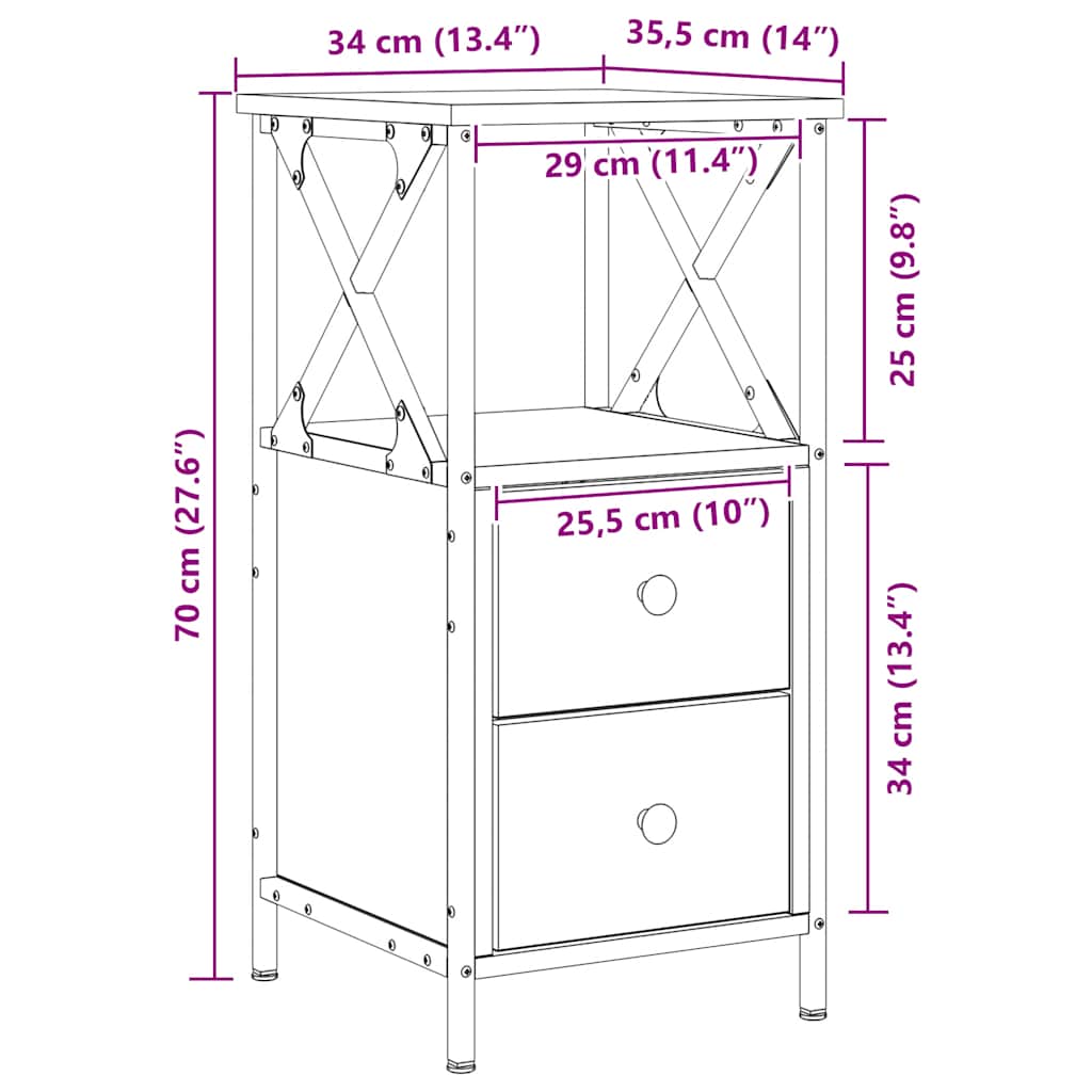 Nattbord artisan eik 34x35,5x70 cm konstruert tre