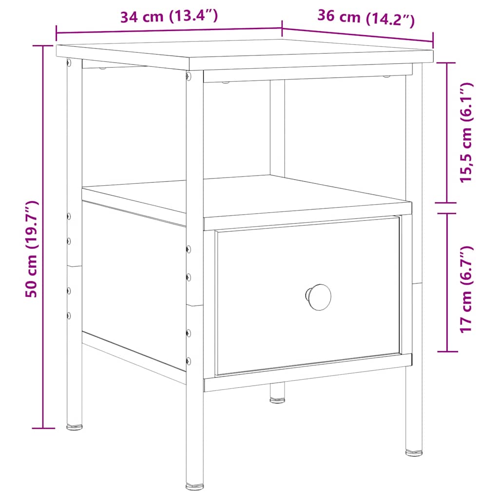 Nattbord artisan eik 34x36x50 cm konstruert tre