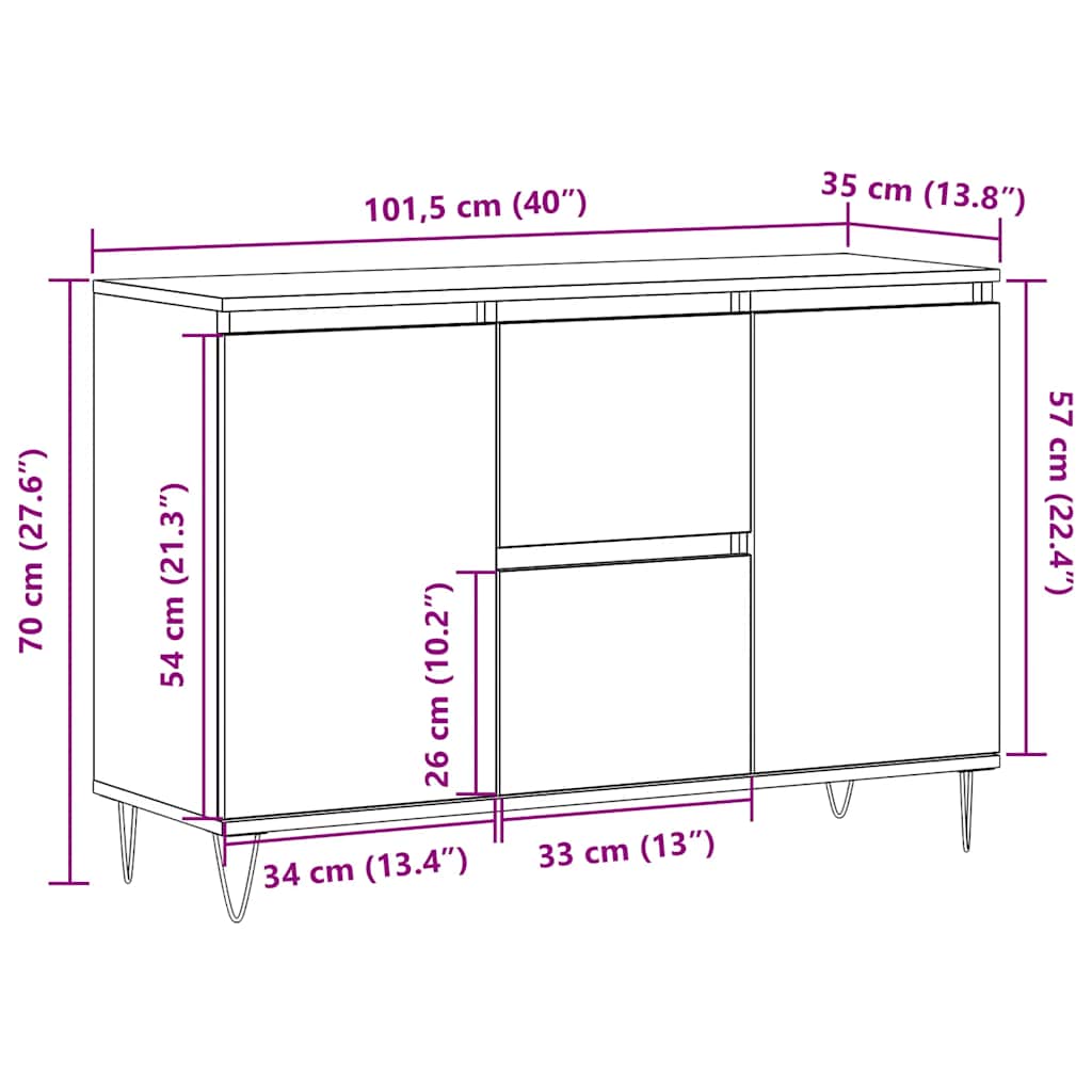 Skjenk gammelt tre 101,5x35x70 cm konstruert tre