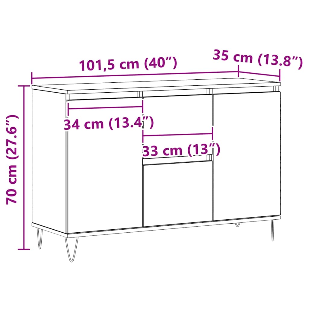 Skjenk artisan eik 101,5x35x70 cm konstruert tre