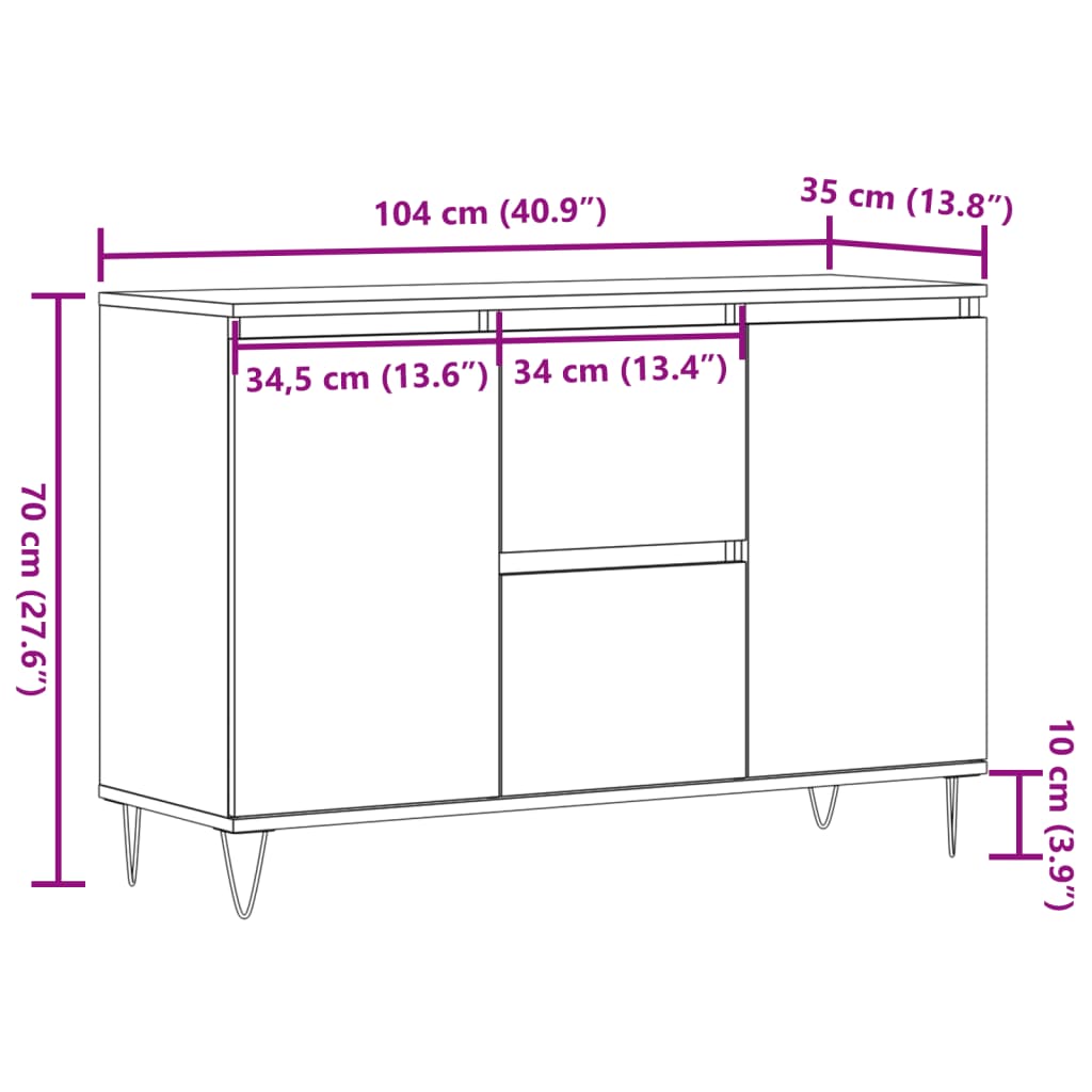 Skjenk artisan eik 101,5x35x70 cm konstruert tre