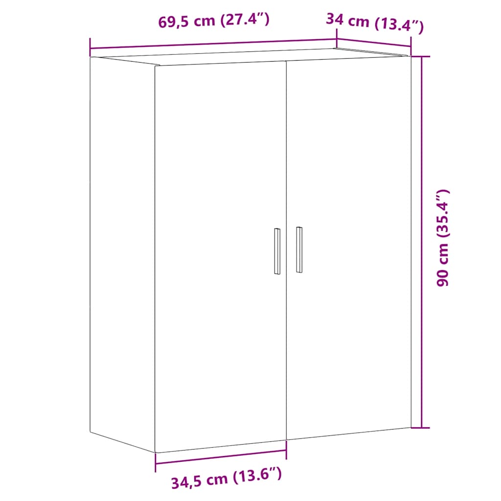 Veggmontert skap gammelt tre 69,5x34x90 cm