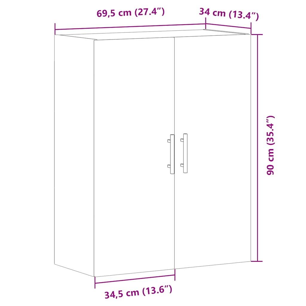 Veggmontert skap gammelt tre 69,5x34x90 cm