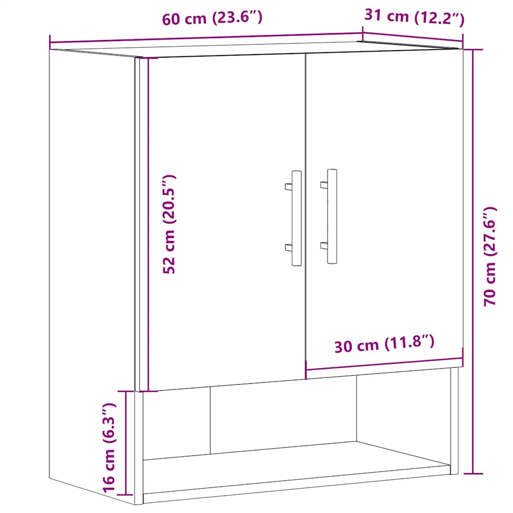 Veggskap artisan eik 60x31x70 cm konstruert tre