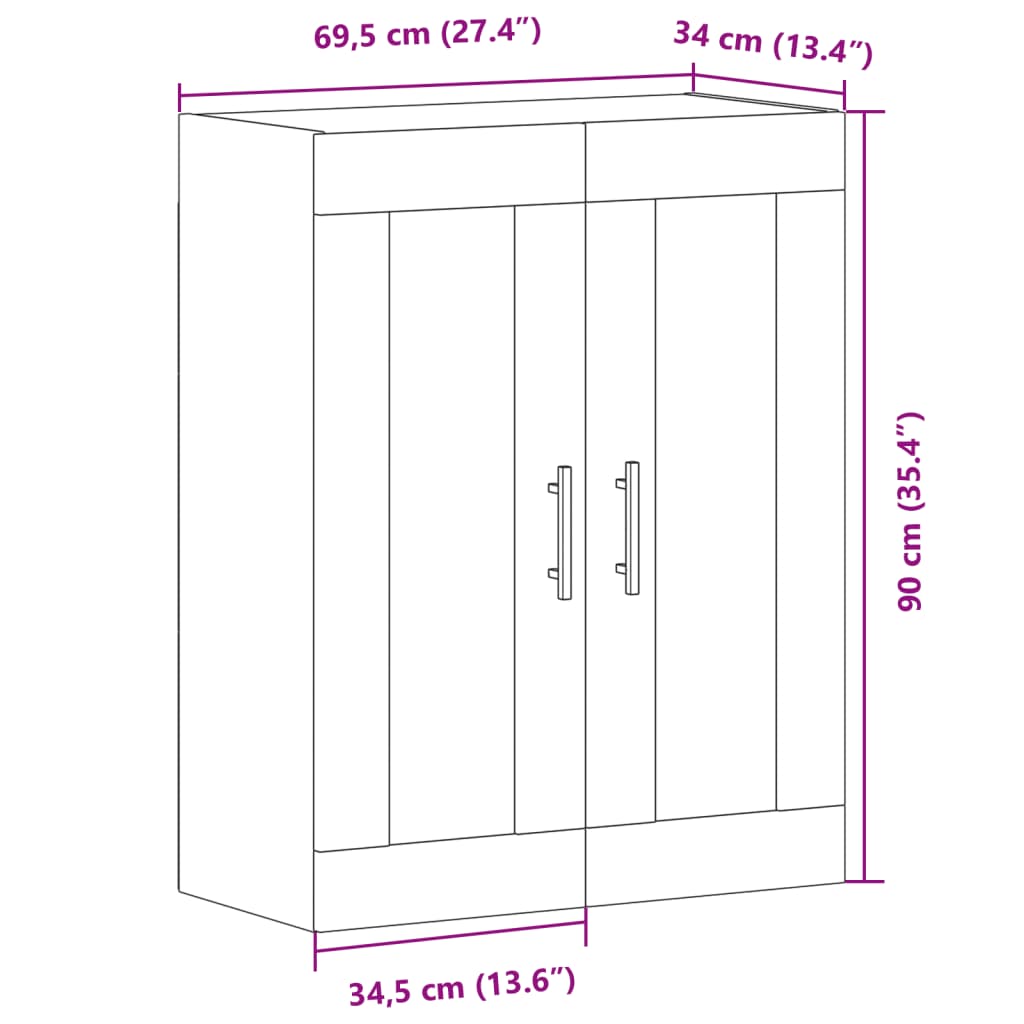 Veggmontert skap gammelt tre 69,5x34x90 cm konstruert tre