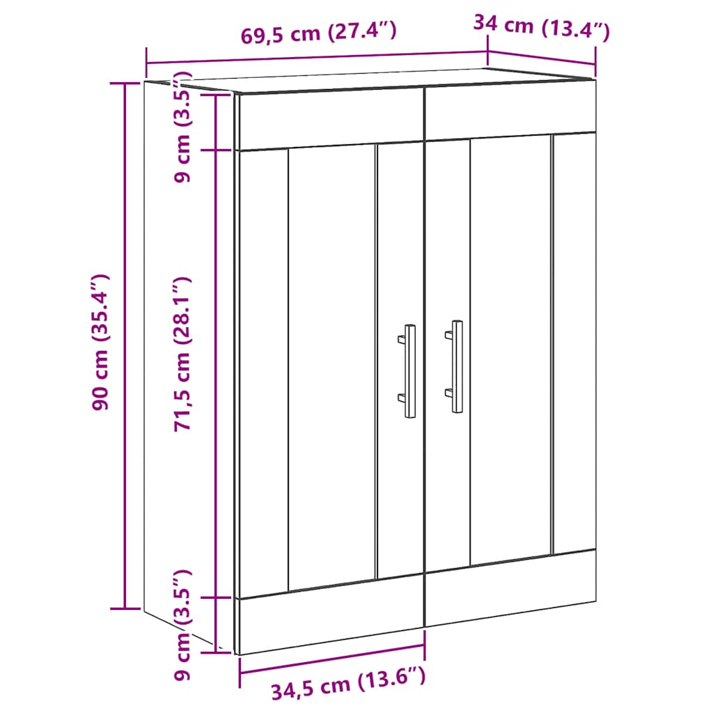 Veggskap artisan eik 69,5x34x90 cm konstruert tre
