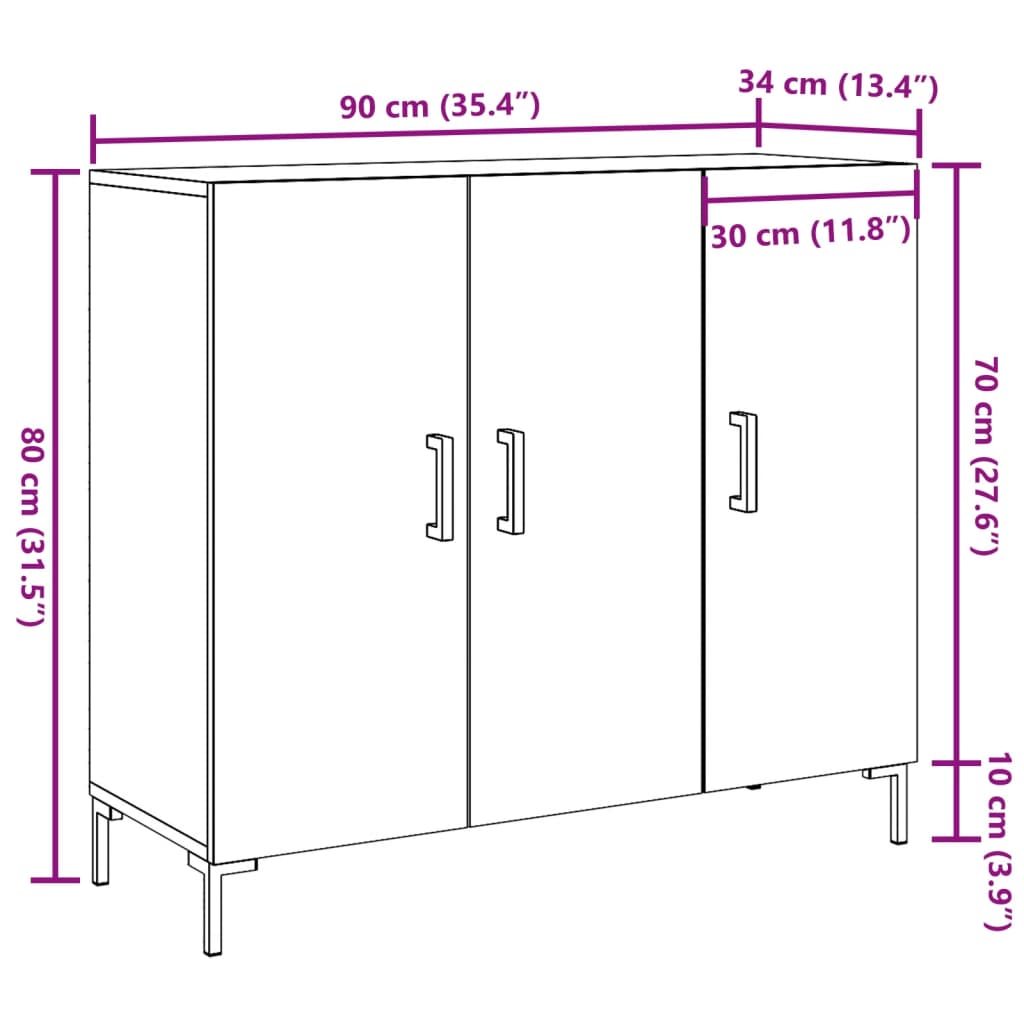Skjenk gammelt tre 90x34x80 cm konstruert tre