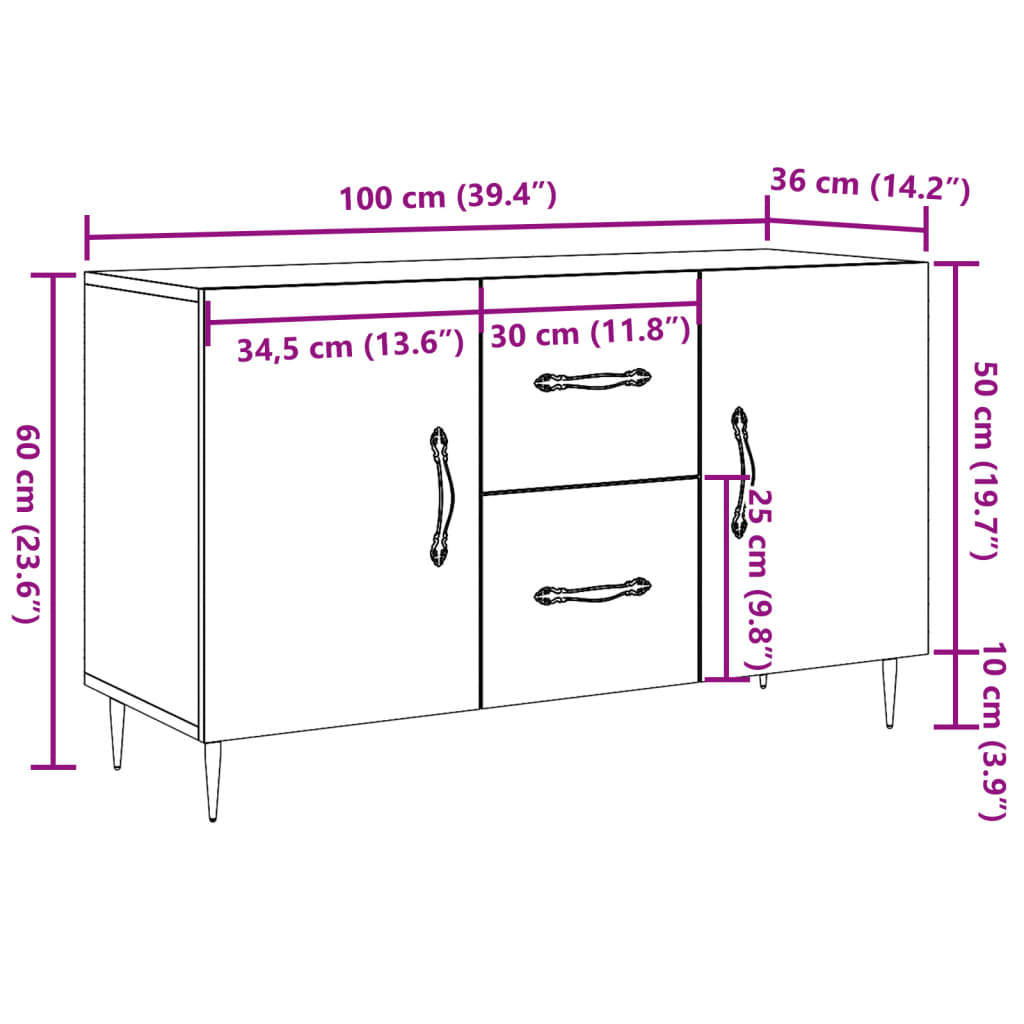 Skjenk gammelt tre 100x36x60 cm konstruert tre