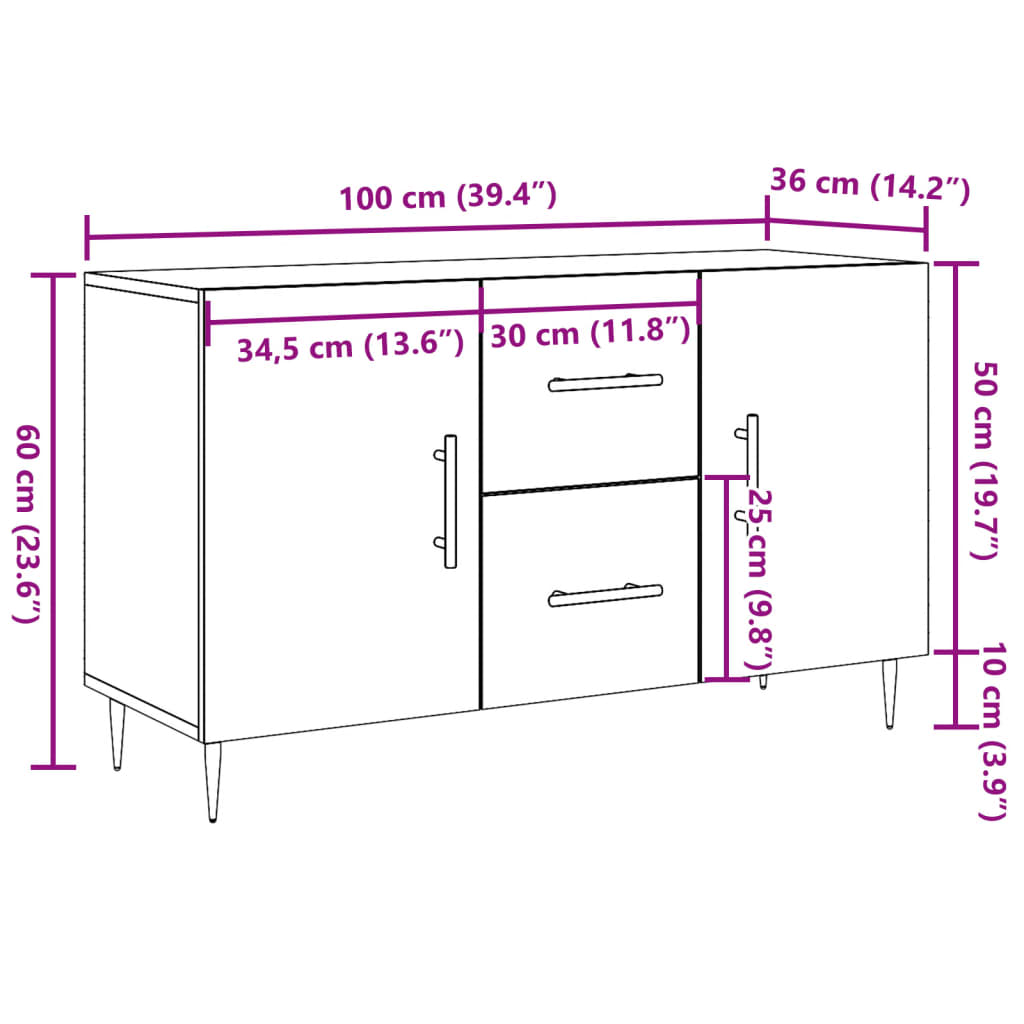 Skjenk artisan eik 100x36x60 cm konstruert tre