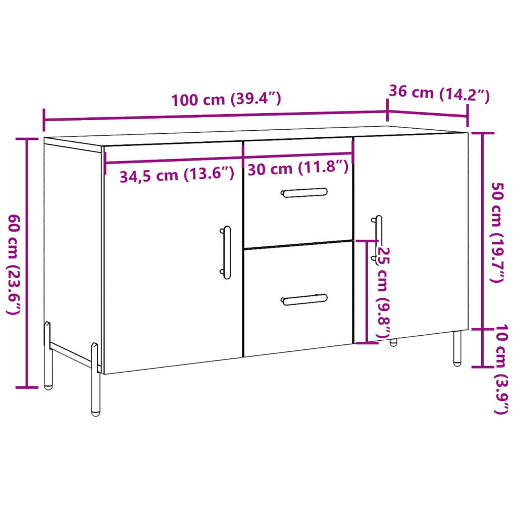 Skjenk gammelt tre 100x36x60 cm konstruert tre
