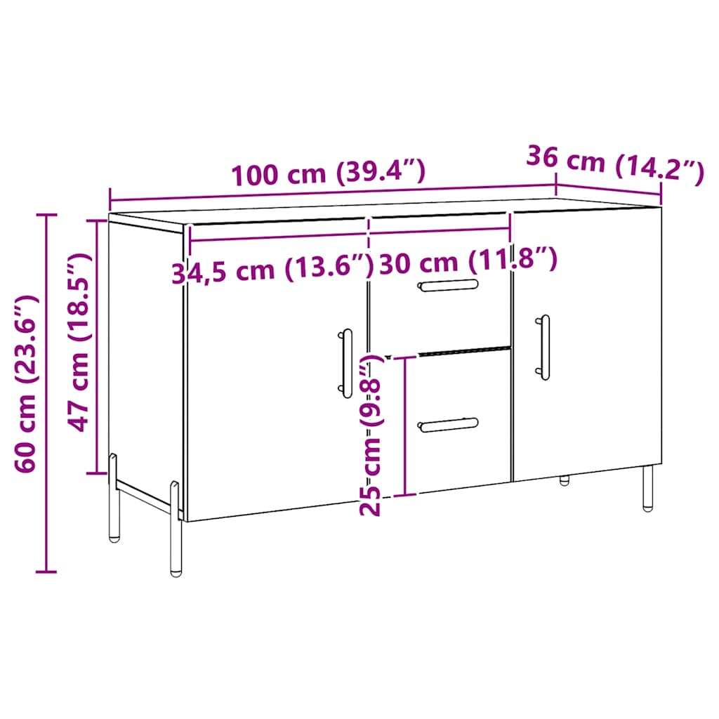 Skjenk artisan eik 100x36x60 cm konstruert tre