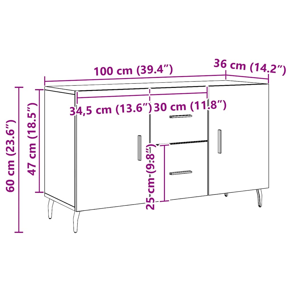 Skjenk artisan eik 100x36x60 cm konstruert tre