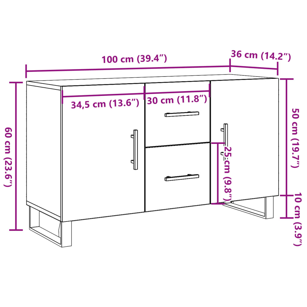 Skjenk gammelt tre 100x36x60 cm konstruert tre