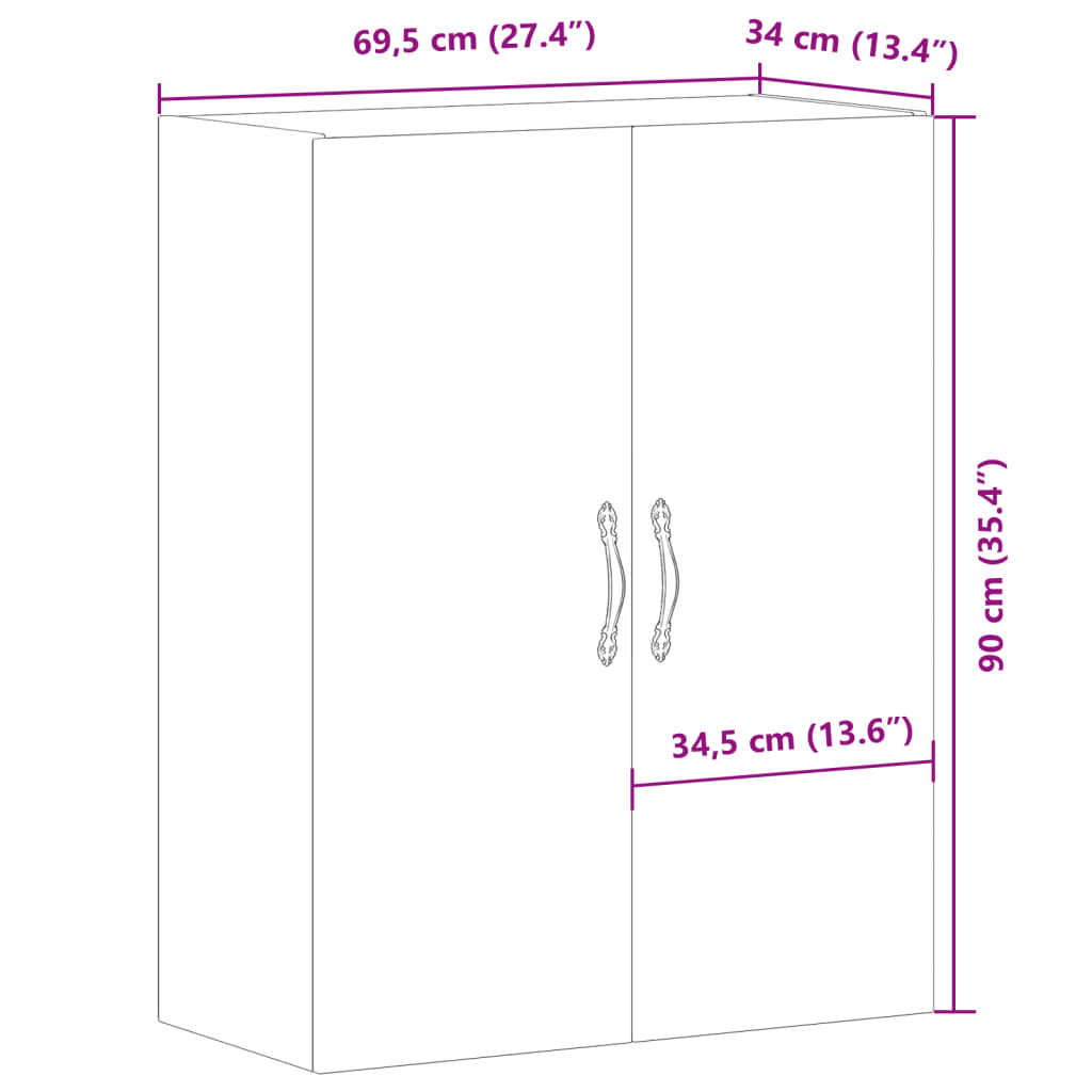 Veggmontert skap gammelt tre 69,5x34x90 cm konstruert tre