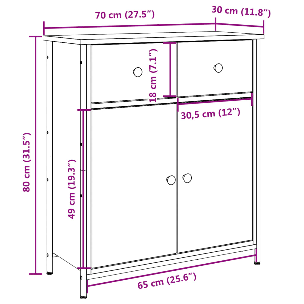 Skjenk gammelt tre 70x30x80 cm konstruert tre