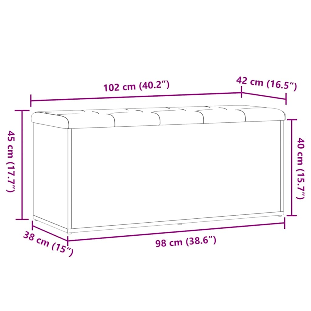 Oppbevaringsbenk håndverkseik 102x42x45 cm konstruert tre
