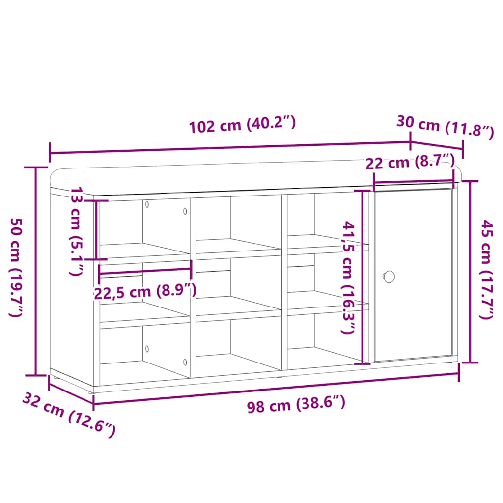 Skobenk gammelt tre 102x32x50 cm konstruert tre