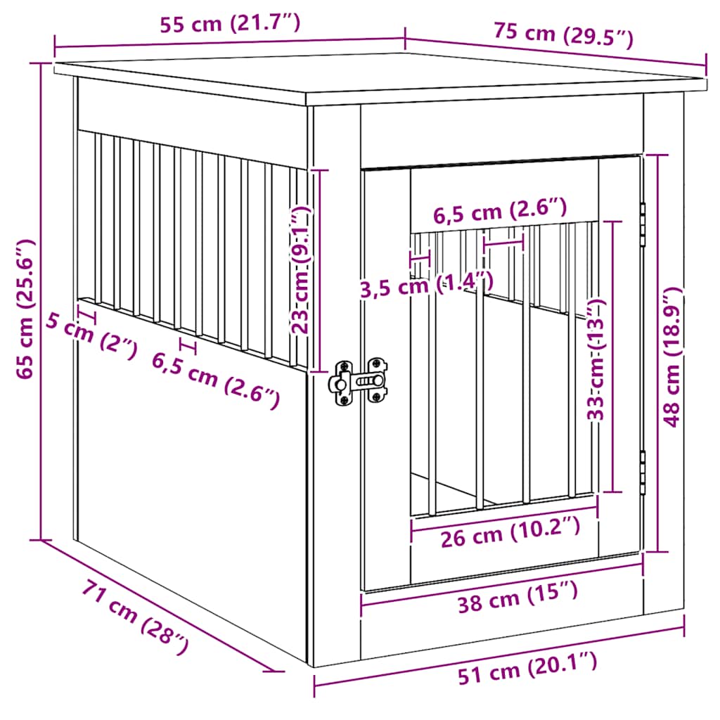 Hundeburmøbler artisan eik 55x75x65 cm konstruert tre
