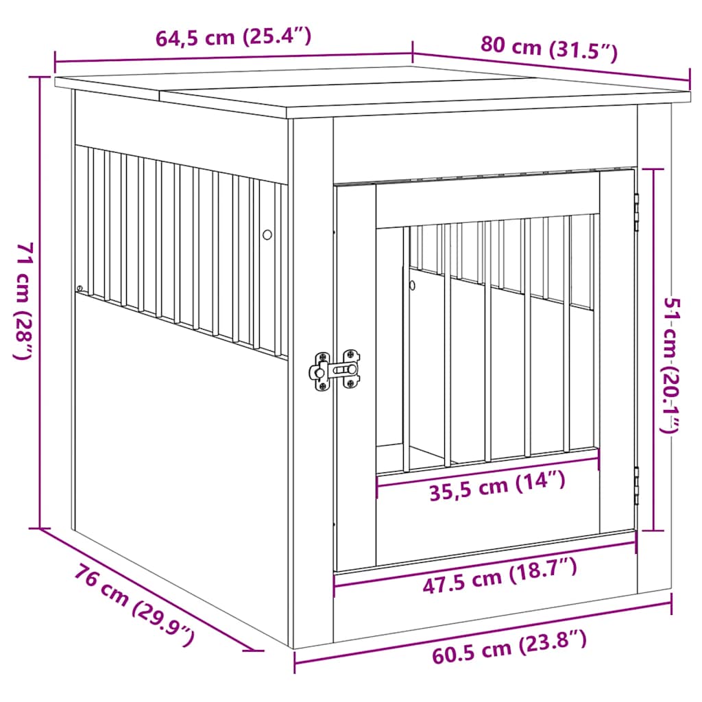 Hundeburmøbler gammelt tre 64,5x80x71 cm konstruert tre