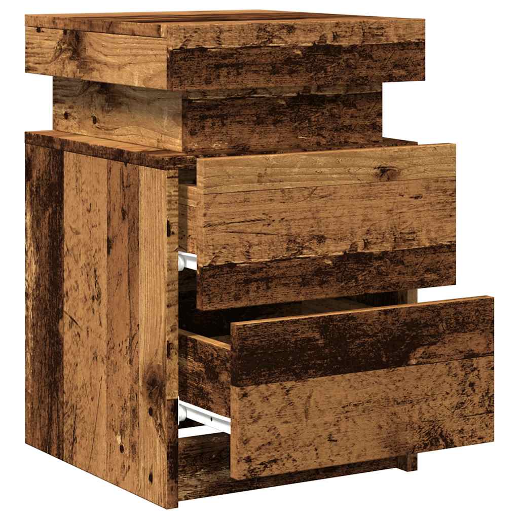 Nattbord med LED gammelt tre 35x39x55 cm konstruert tre