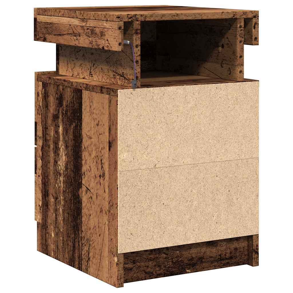 Nattbord med LED gammelt tre 35x39x55 cm konstruert tre
