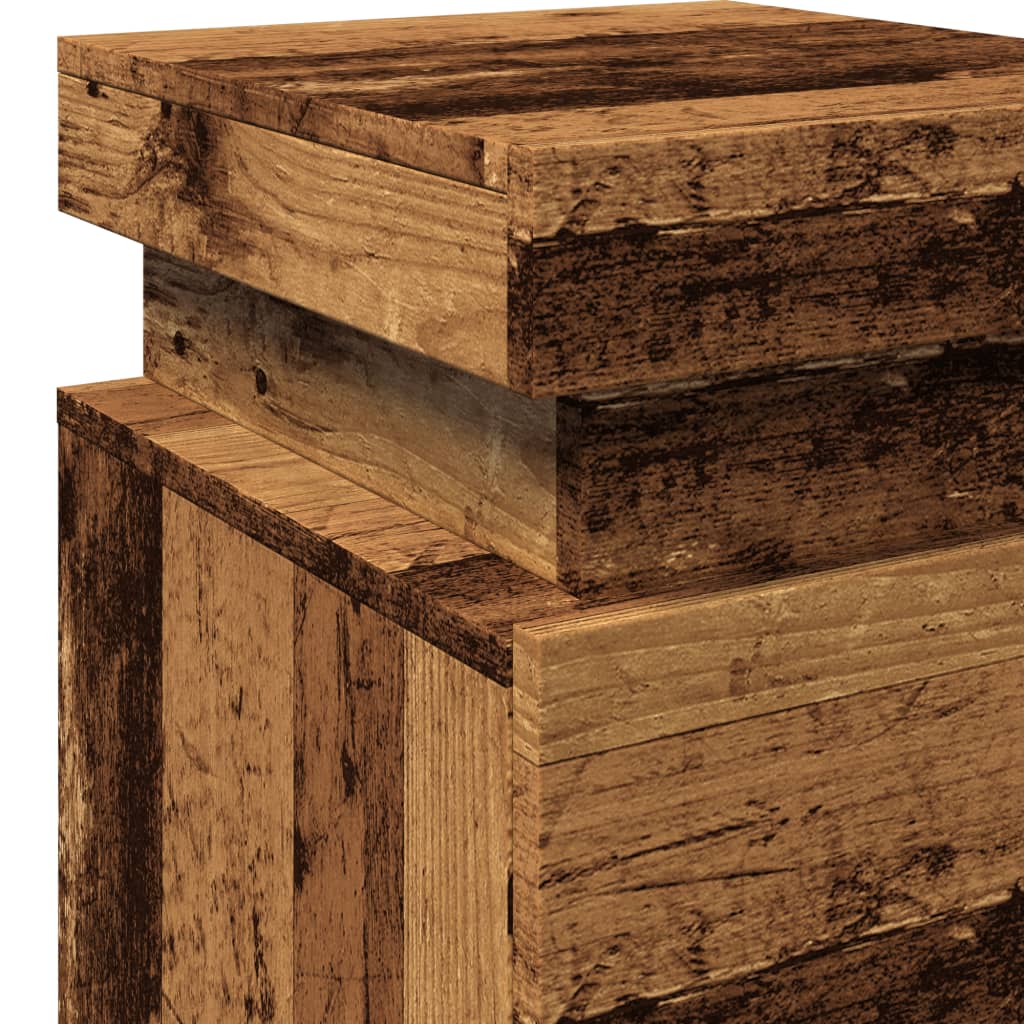 Nattbord 2 stk med LED gammelt tre 35x39x55 cm konstruert tre