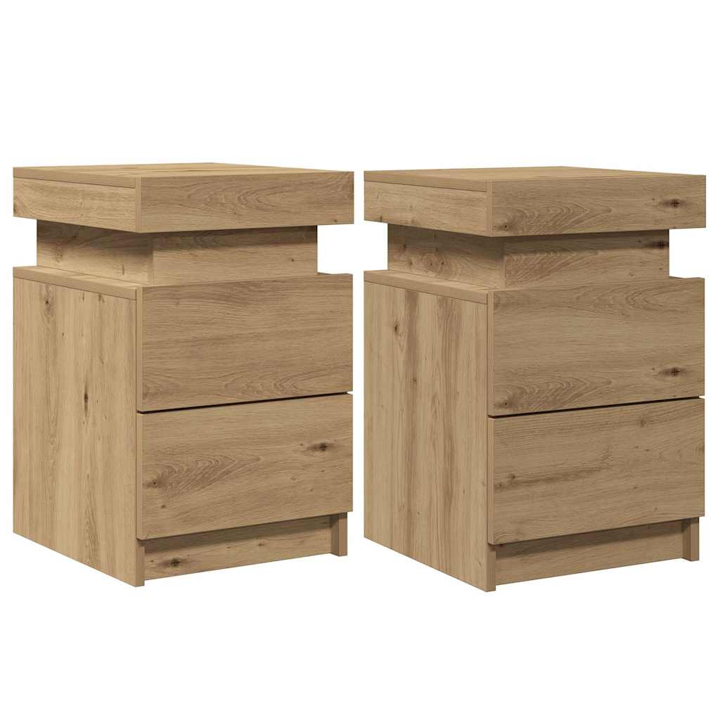 Nattbord 2 stk med LED artisan eik 35x39x55 cm konstruert tre
