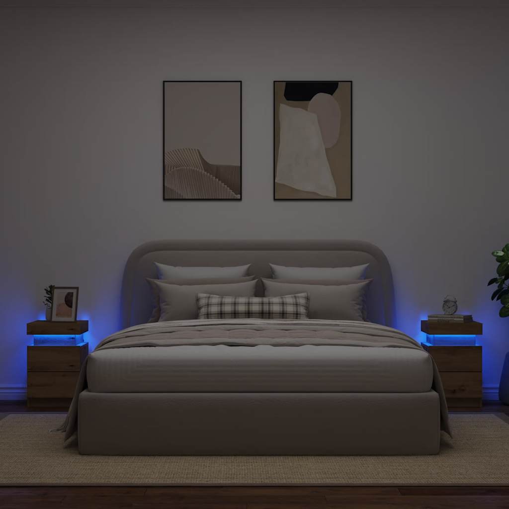 Nattbord 2 stk med LED artisan eik 35x39x55 cm konstruert tre