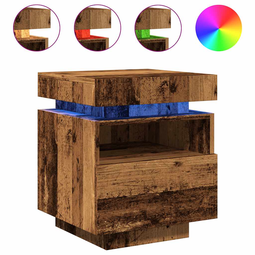 Nattbord med LED gammelt tre 40x39x48,5 cm