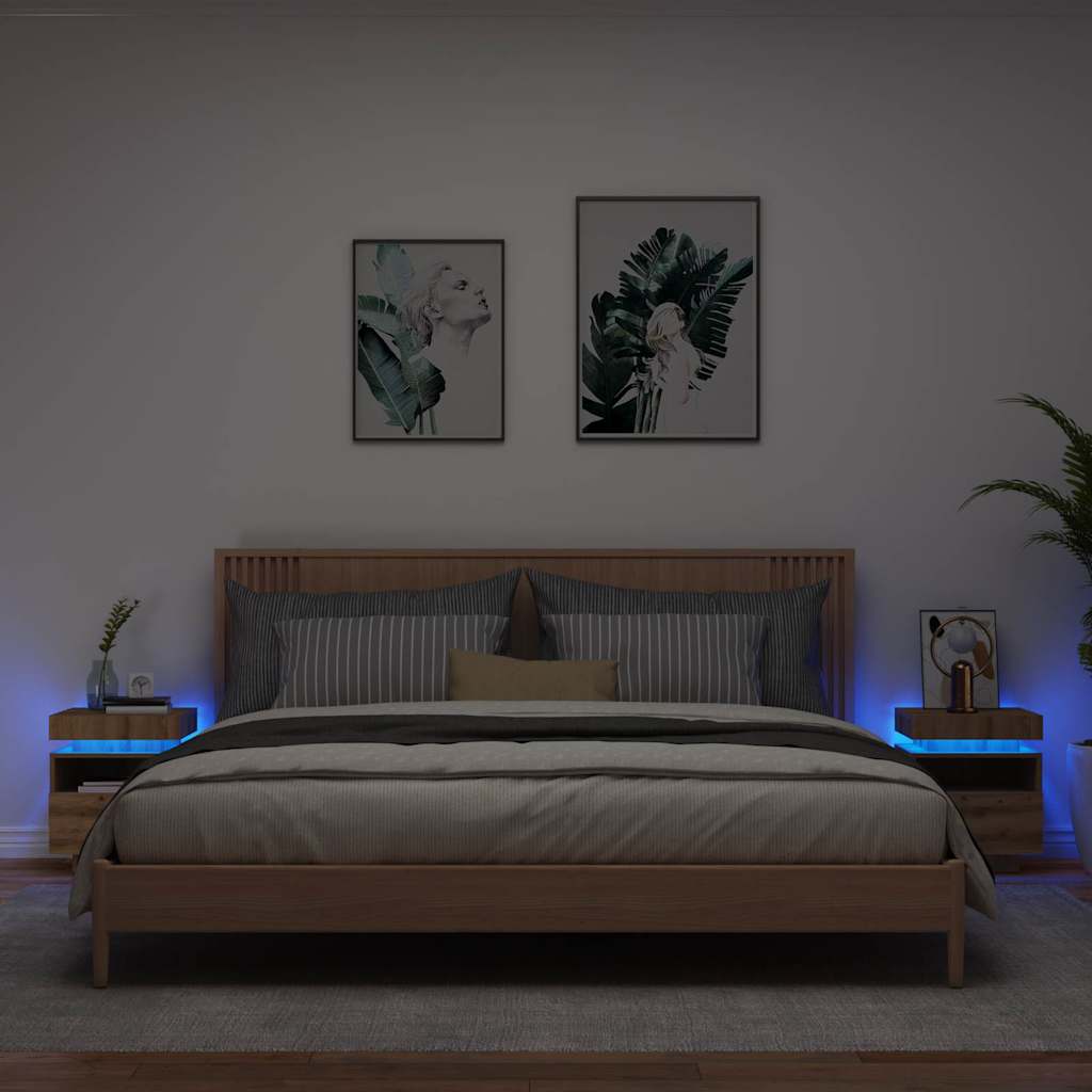 Nattbord med LED 2 stk artisan eik 40x39x48,5 cm