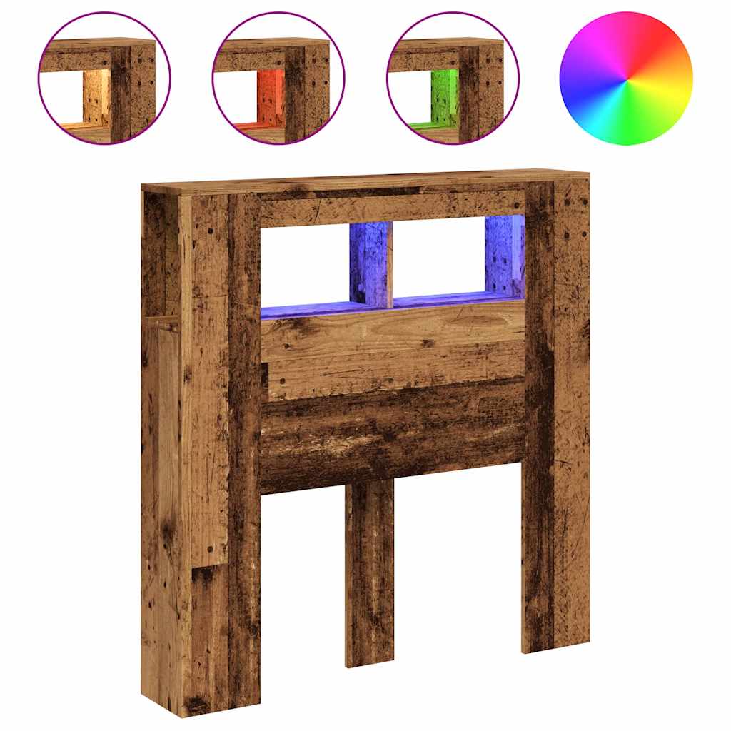 Sengegavl med LED gammelt tre 100x18,5x103,5 cm konstruert tre