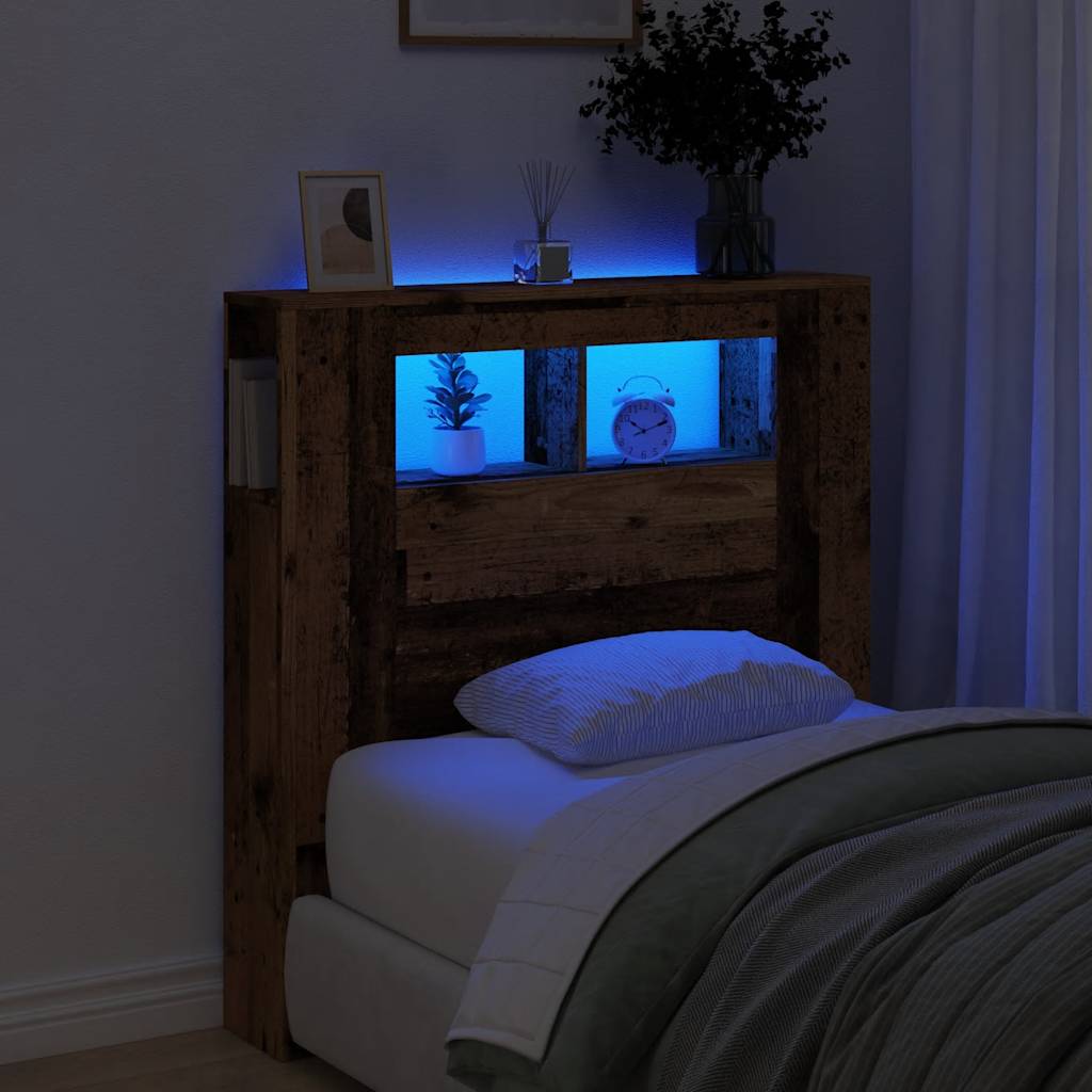 Sengegavl med LED gammelt tre 100x18,5x103,5 cm konstruert tre