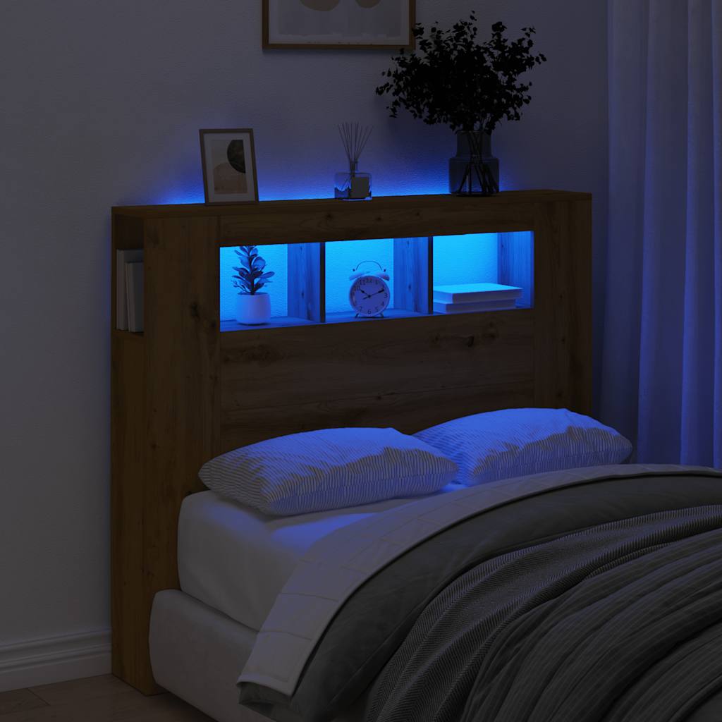 Sengegavl med LED artisan eik 120x18,5x103,5 cm konstruert tre
