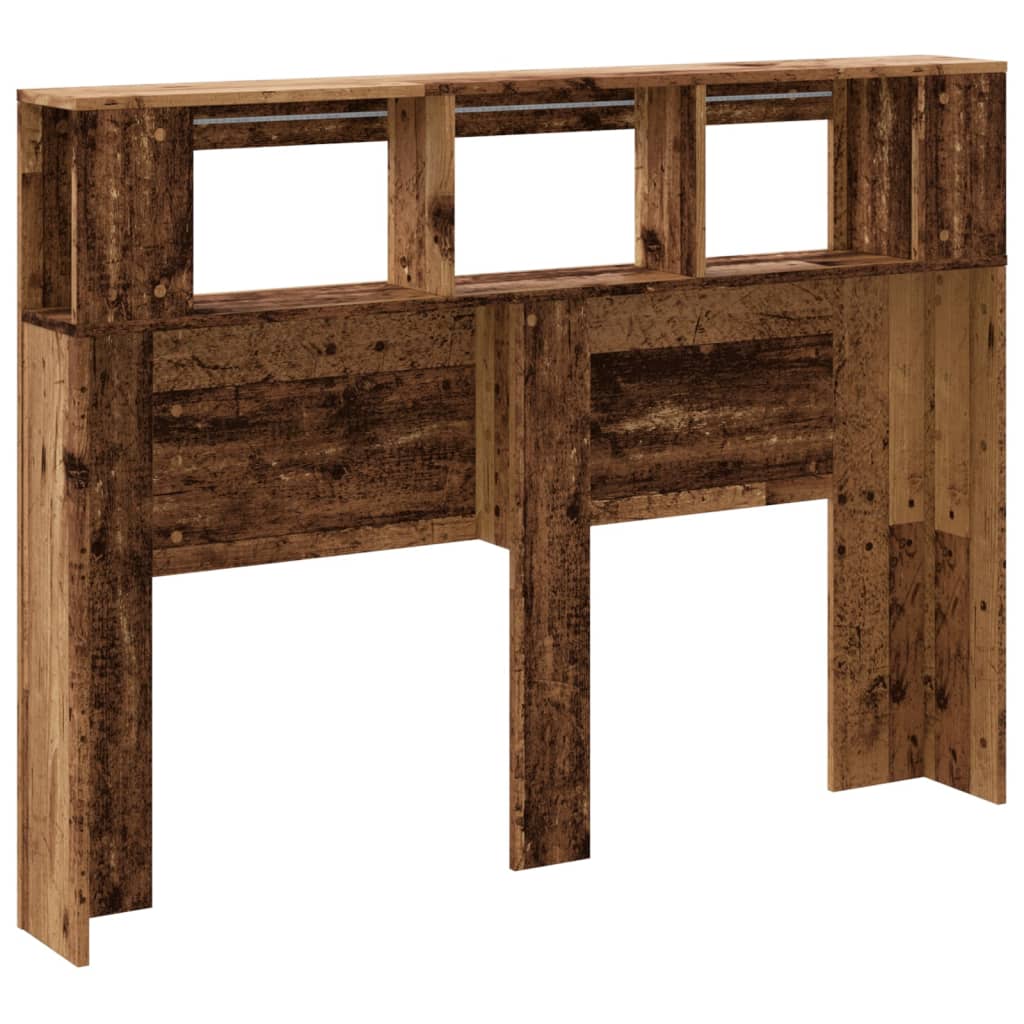 Sengegavl med LED gammelt tre 140x18,5x103,5 cm konstruert tre
