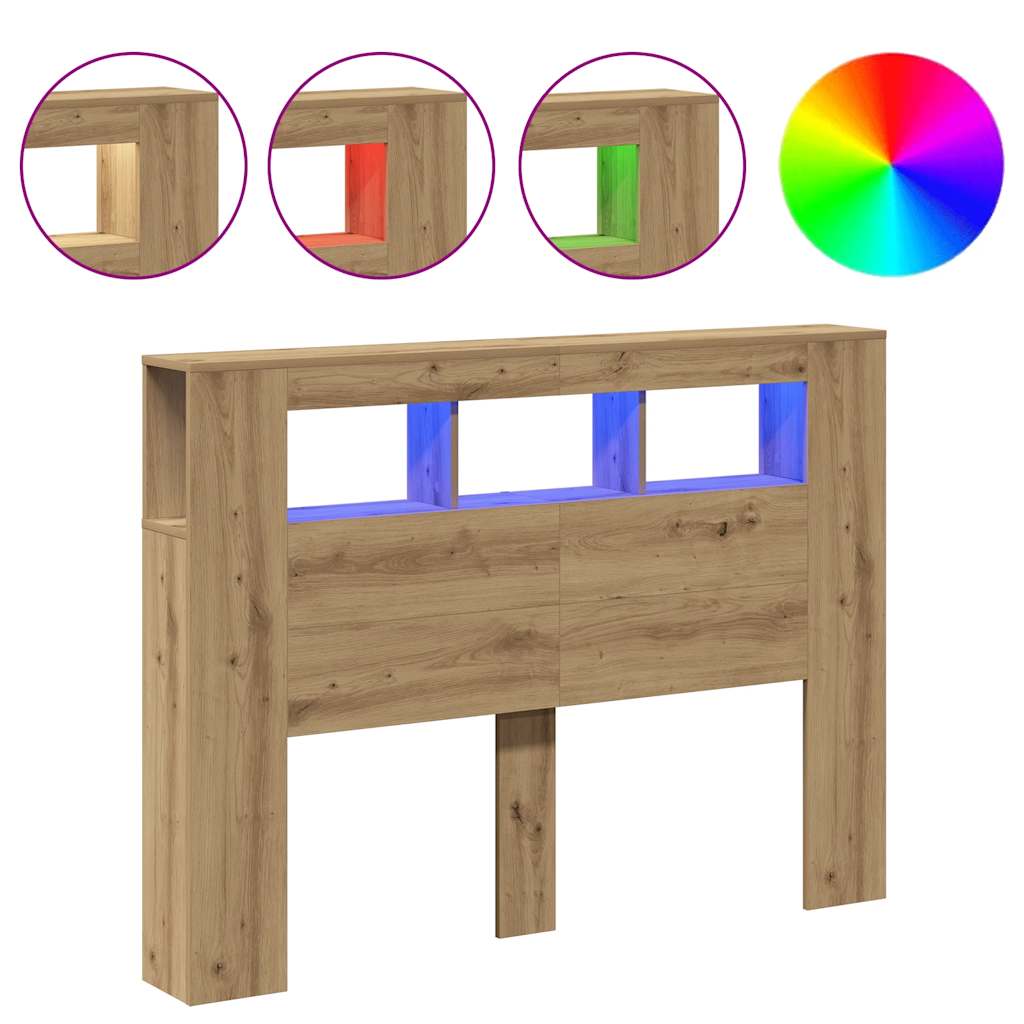 Sengegavl med LED artisan eik 140x18,5x103,5 cm konstruert tre