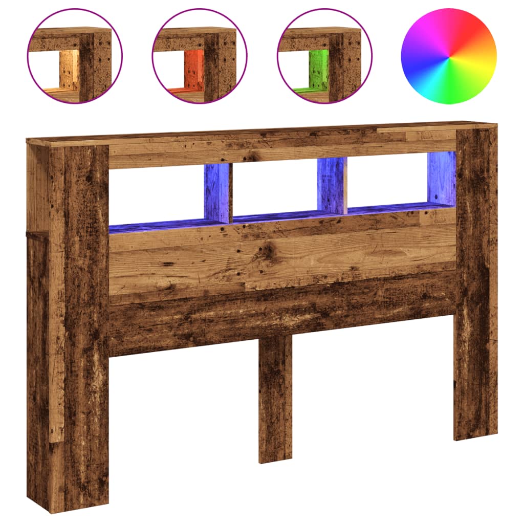 Sengegavl med LED gammelt tre 160x18,5x103,5 cm konstruert tre