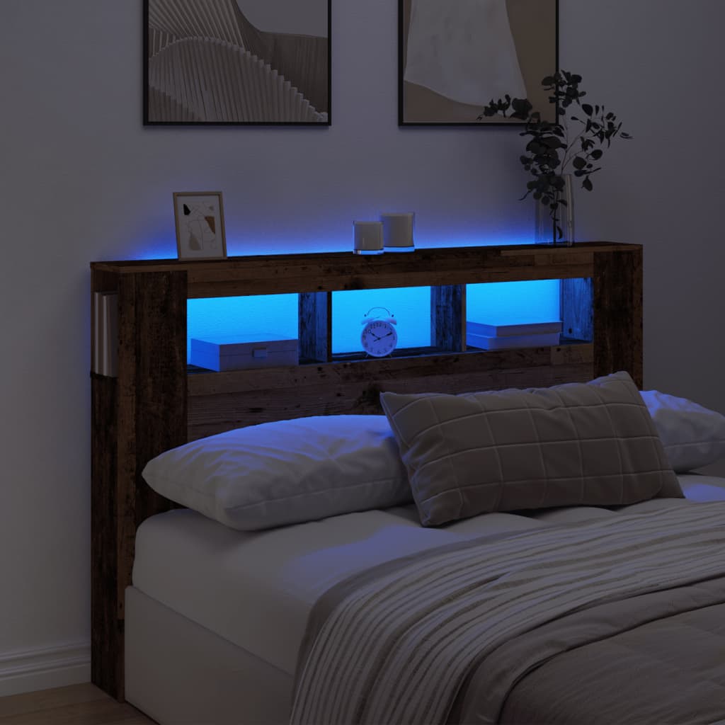 Sengegavl med LED gammelt tre 160x18,5x103,5 cm konstruert tre