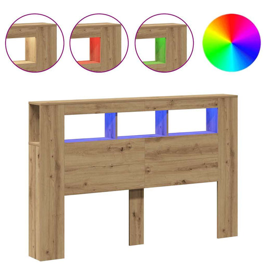 Sengegavl med LED artisan eik 160x18,5x103,5 cm konstruert tre