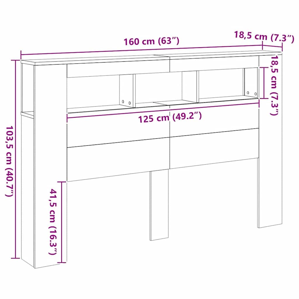 Sengegavl med LED artisan eik 160x18,5x103,5 cm konstruert tre