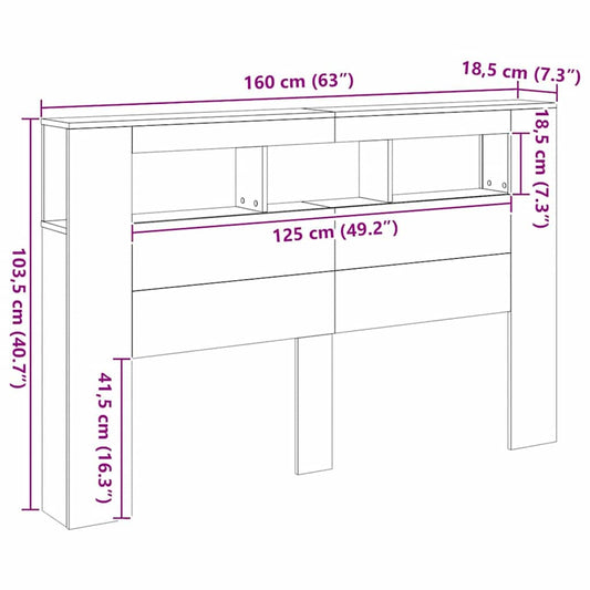 Sengegavl med LED artisan eik 160x18,5x103,5 cm konstruert tre
