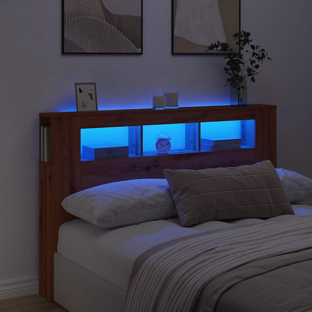 Sengegavl med LED artisan eik 160x18,5x103,5 cm konstruert tre