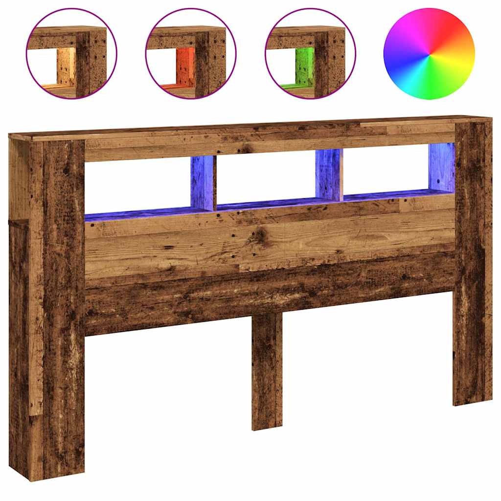 Sengegavl med LED gammelt tre 180x18,5x103,5 cm konstruert tre