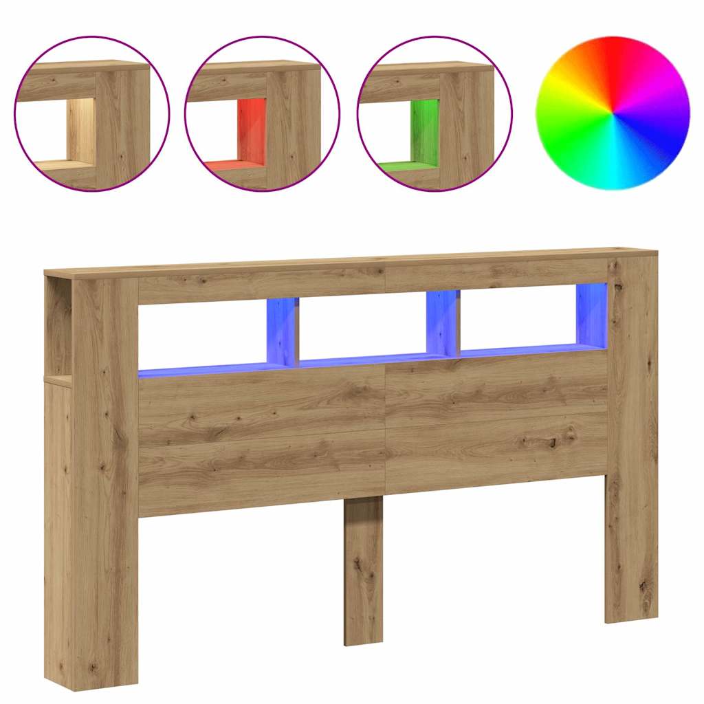 Sengegavl med LED artisan eik 180x18,5x103,5 cm konstruert tre