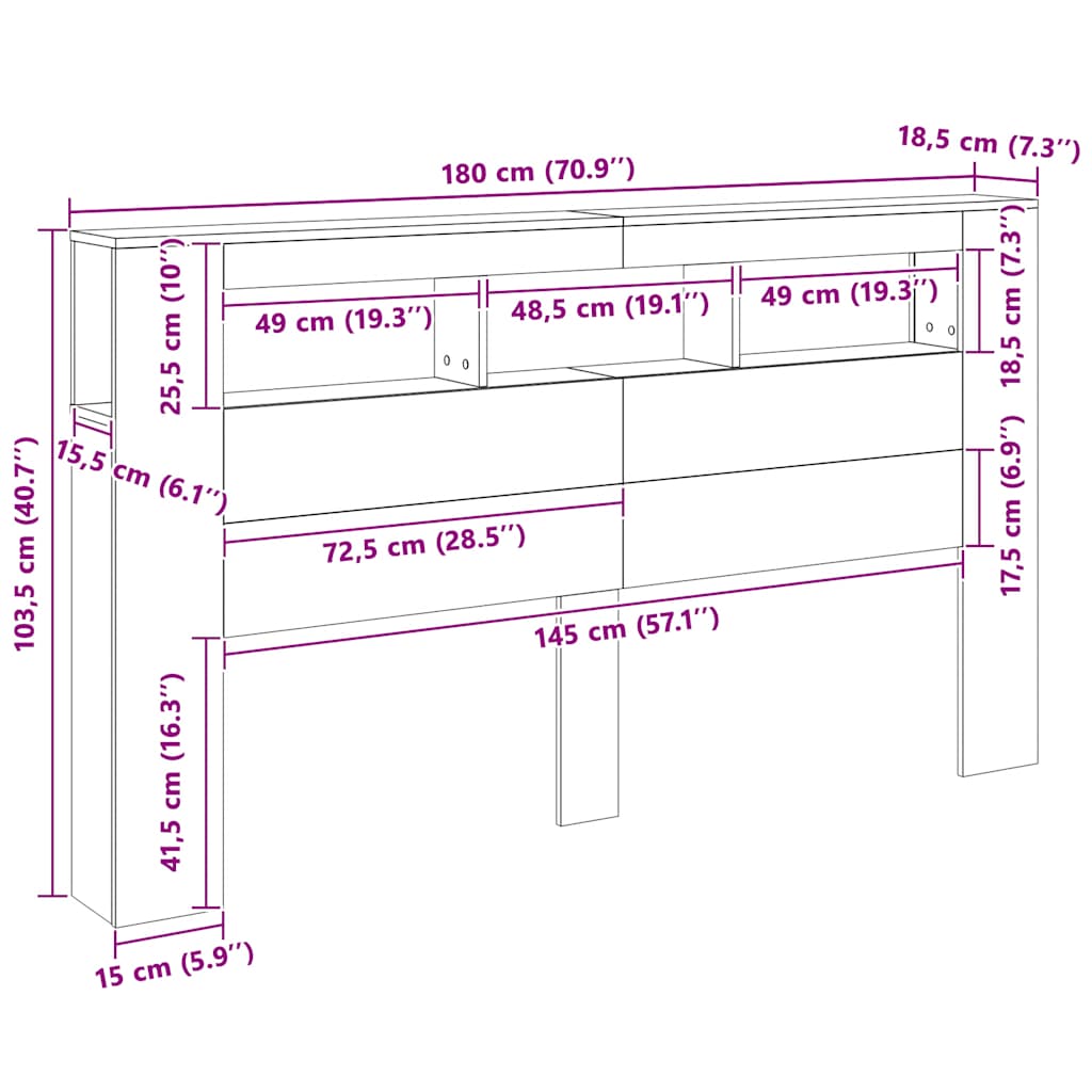 Sengegavl med LED artisan eik 180x18,5x103,5 cm konstruert tre