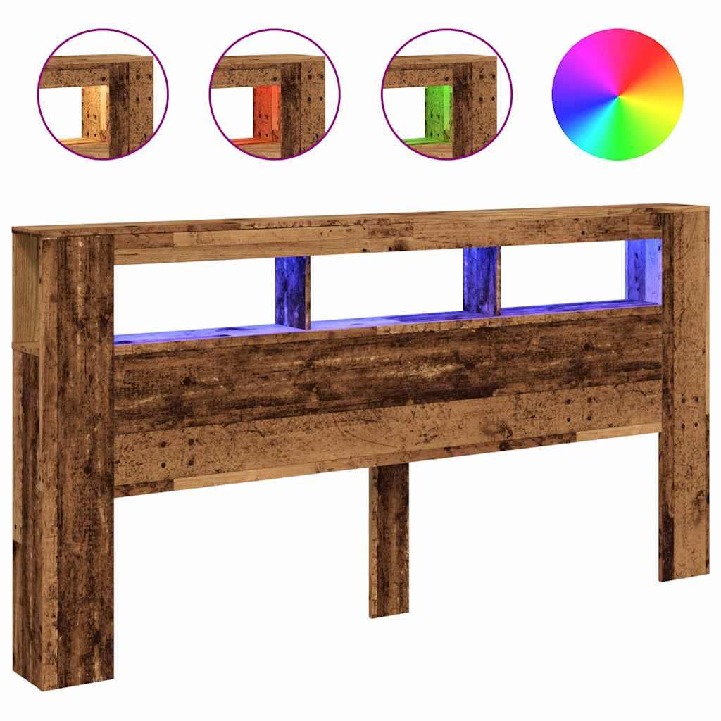 Sengegavl med LED gammelt tre 200x18,5x103,5 cm konstruert tre