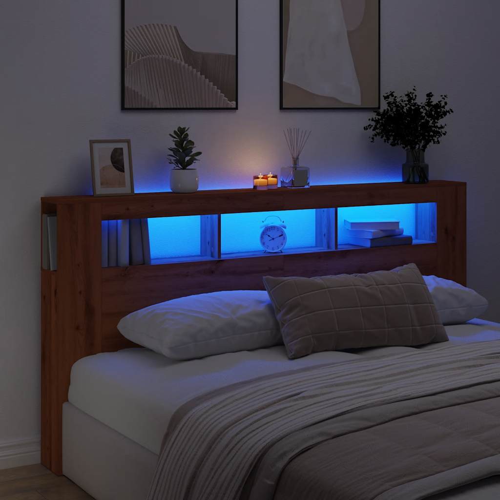 Sengegavl med LED artisan eik 200x18,5x103,5 cm konstruert tre