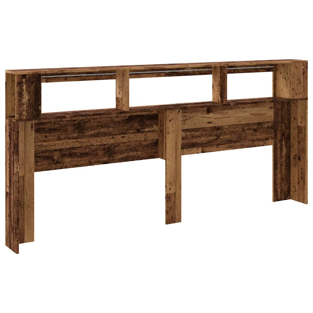 Sengegavl med LED gammelt tre 220x18,5x103,5 cm konstruert tre