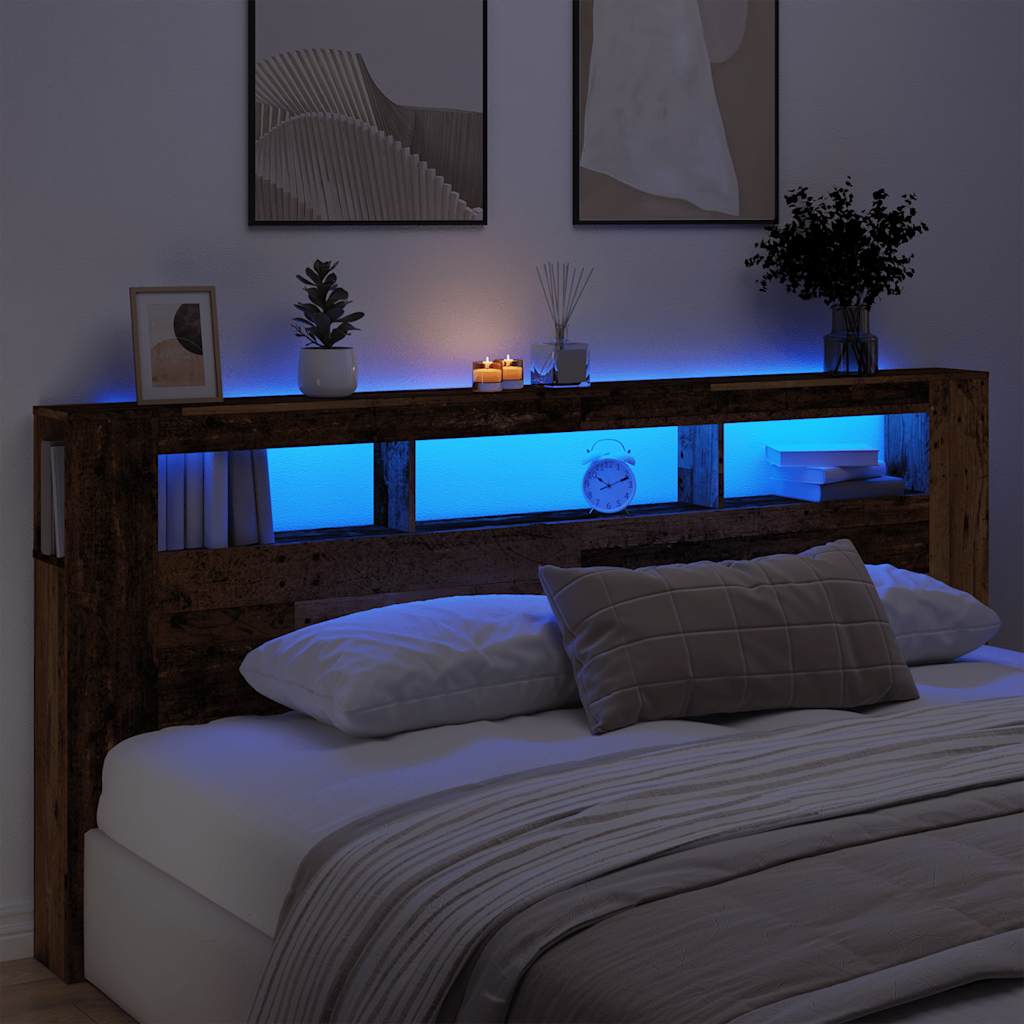 Sengegavl med LED gammelt tre 220x18,5x103,5 cm konstruert tre